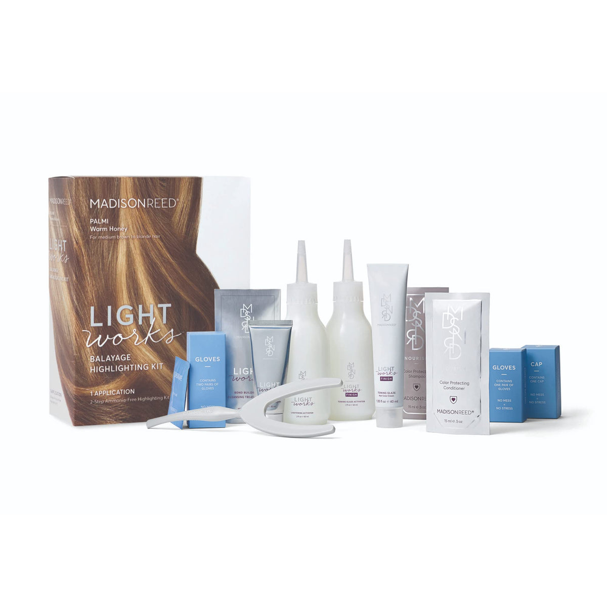 Lightening cream application with Wishbone tool for precise balayage