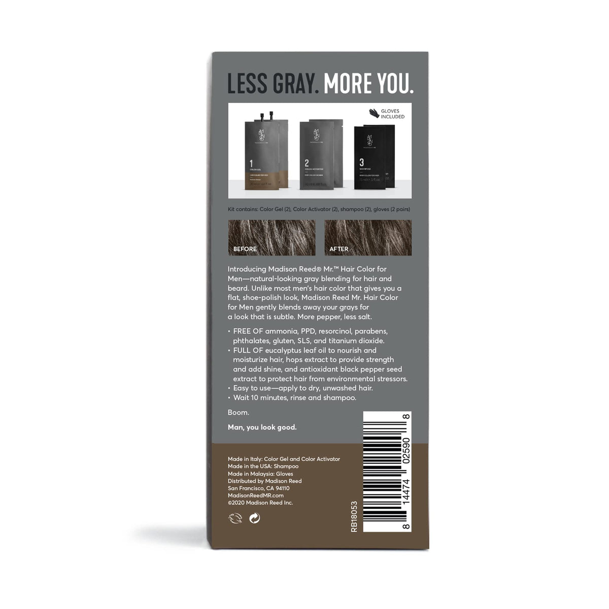 Madison Reed Mr. Hair Color color gel packet enables quick 15-minute gray blending.