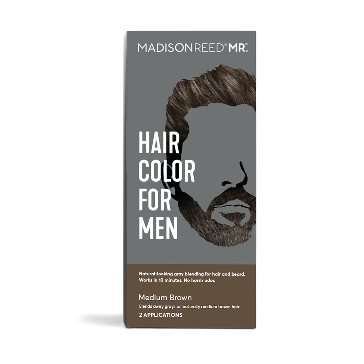 Madison Reed Mr. Hair Color for Men packaging shows the natural gray blending kit for men.
