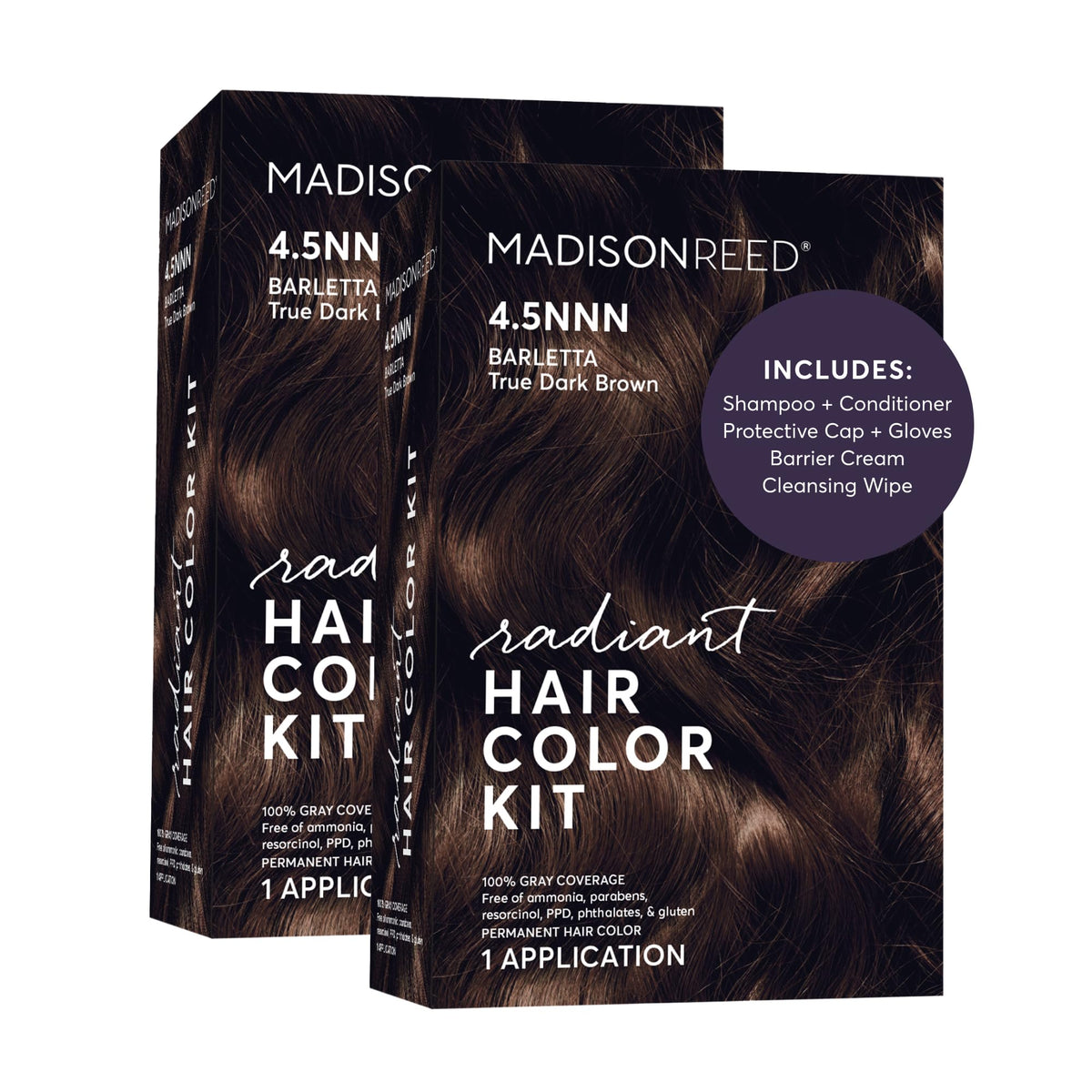 Madison Reed Radiant Color Barletta Brown 4.5NNN packaging showcases at home gray coverage options