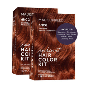 Madison Reed Radiant Color Kit bottle application demonstrates at-home color use.
