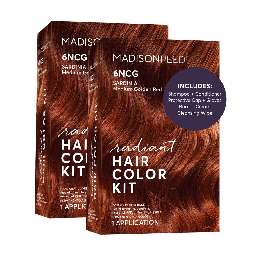Madison Reed Radiant Color Kit bottle application demonstrates at-home color use.