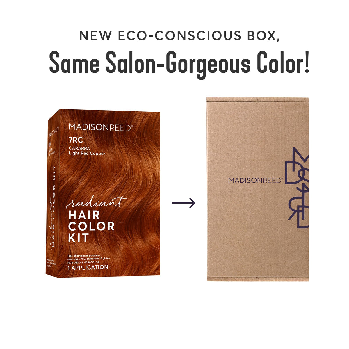 Madison Reed 7RC Light Ginger Red bottle highlights vivid copper tones