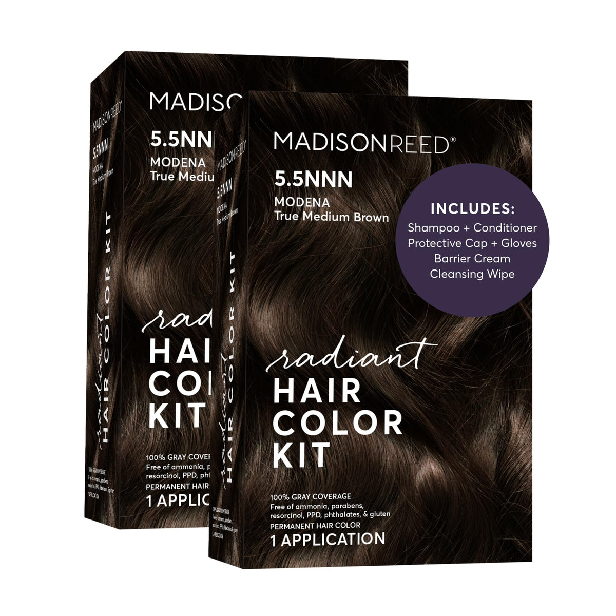 Madison Reed Radiant color kit box front showing all-in-one at-home color for Modena Brown
