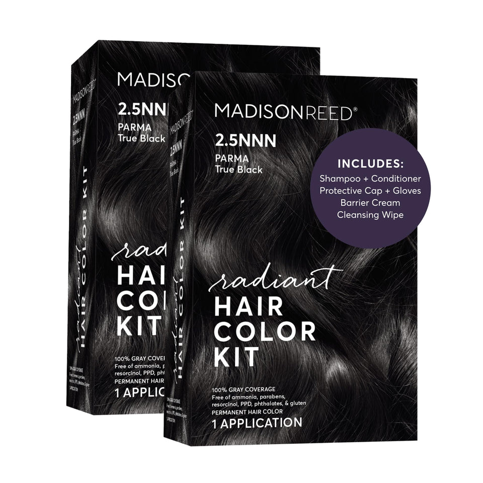 Madison Reed Radiant Color Soft Black bottle ready for at‑home color application.