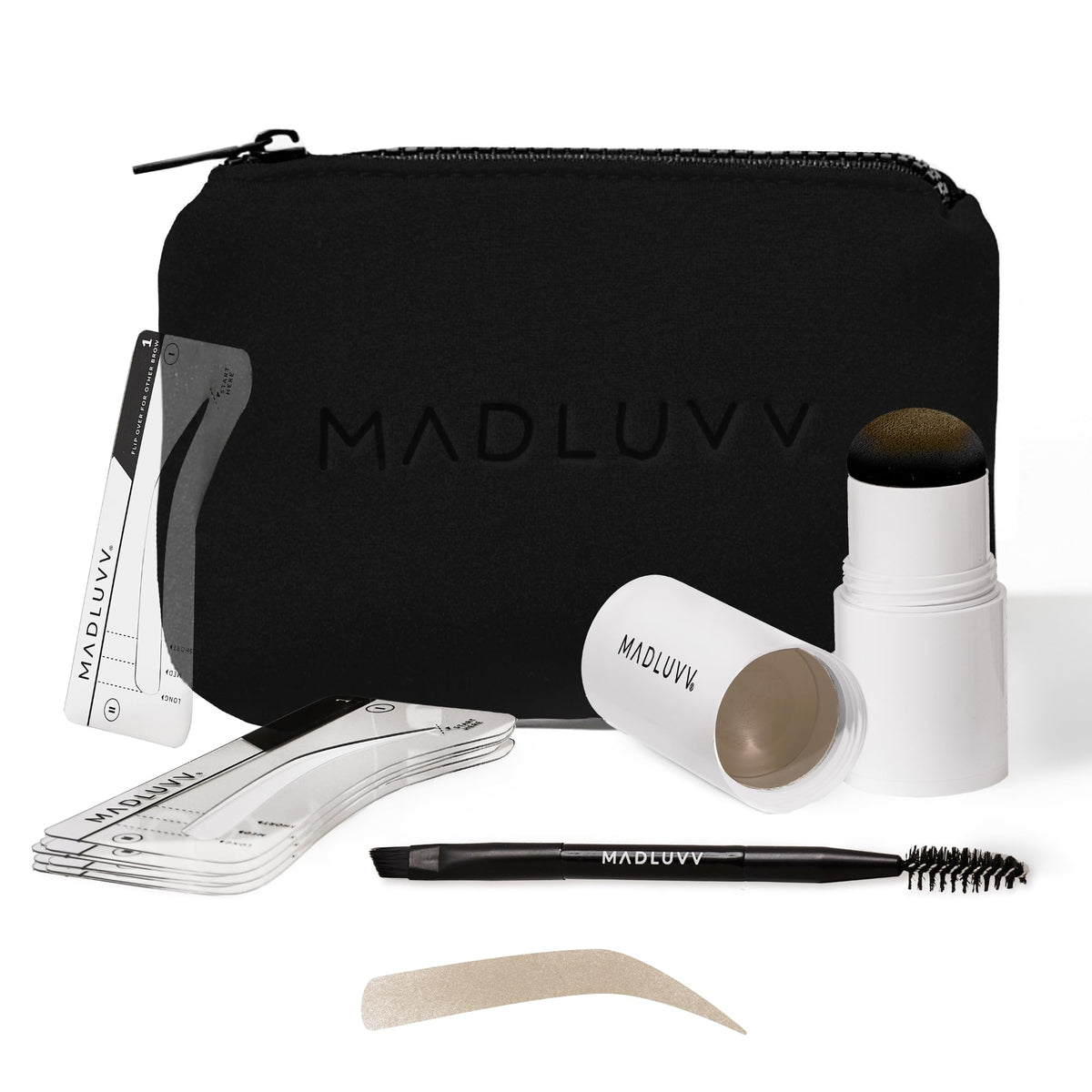 MADLUVV Brow Stamp Kit with 9 shapes for quick, natural-looking arches.