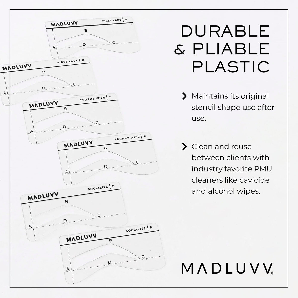 MADLUVV eyebrow stencil Trophy Wife petite for medium brows on petite profiles.