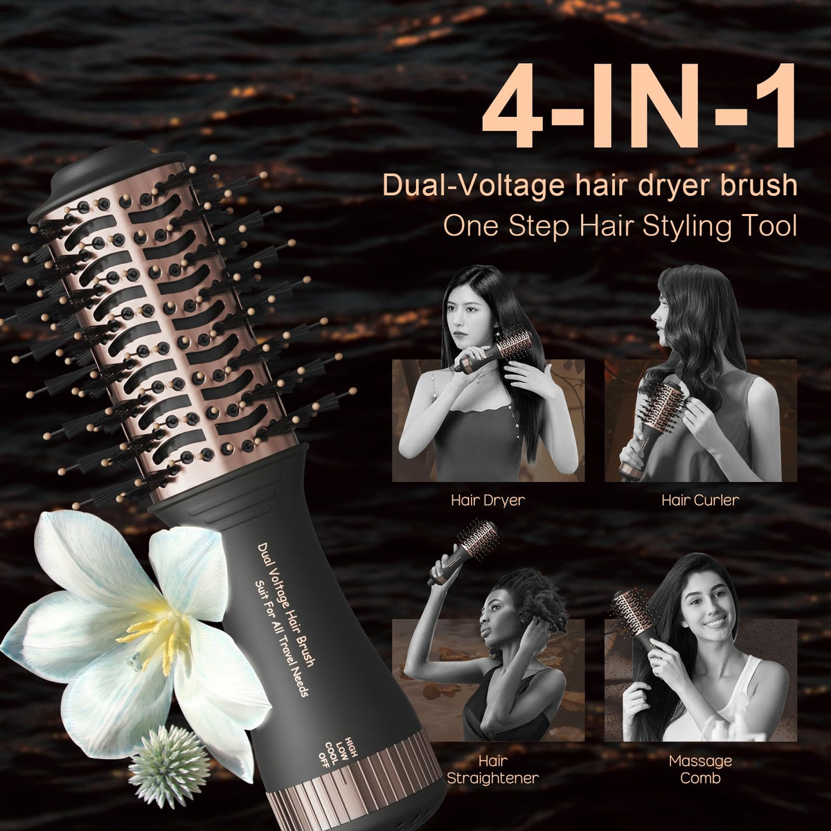 4-in-1 styling tool for drying, straightening, curling, and volumizing