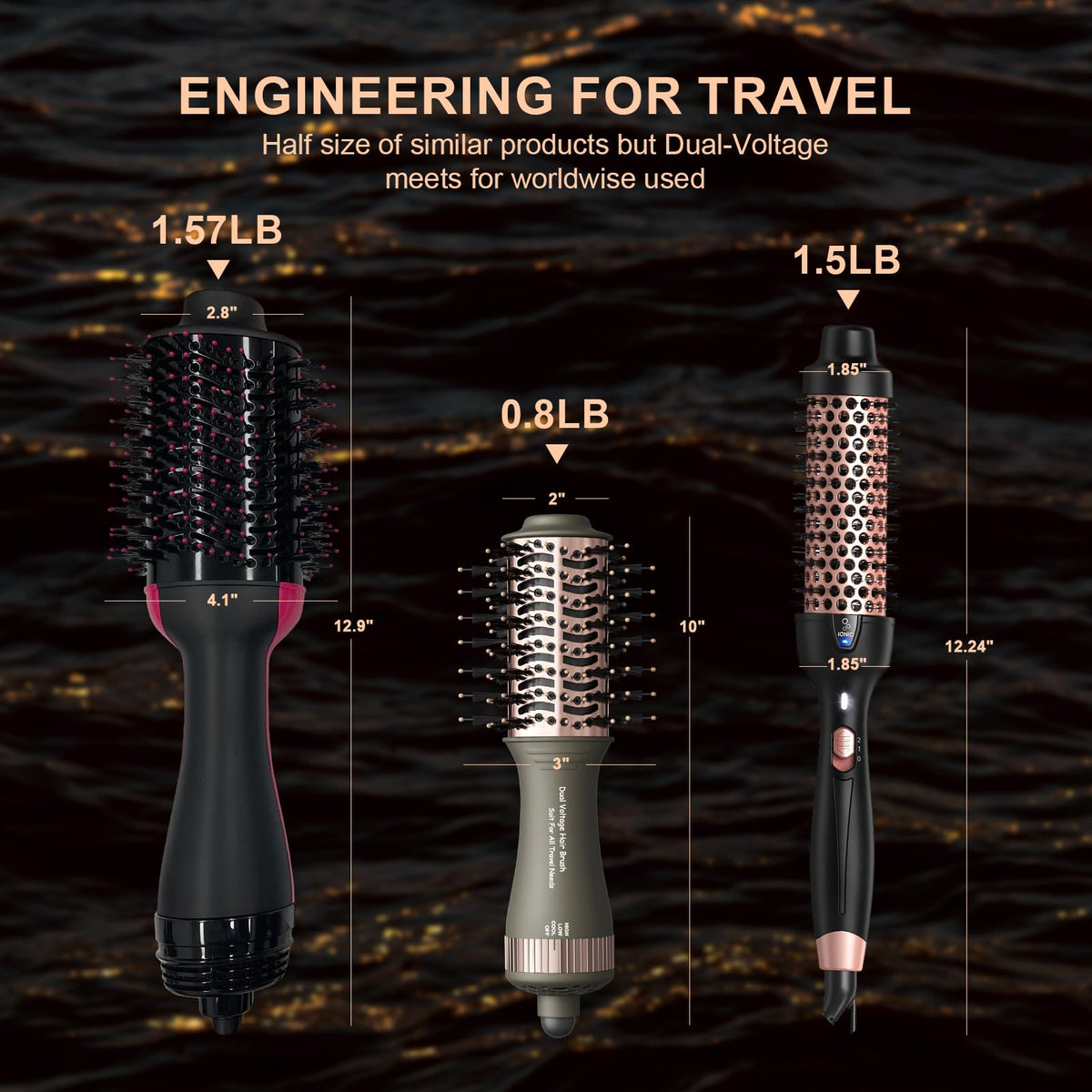 Madremía compact size hair dryer brush ideal for travel packing.