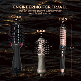 Madremía compact size hair dryer brush ideal for travel packing.