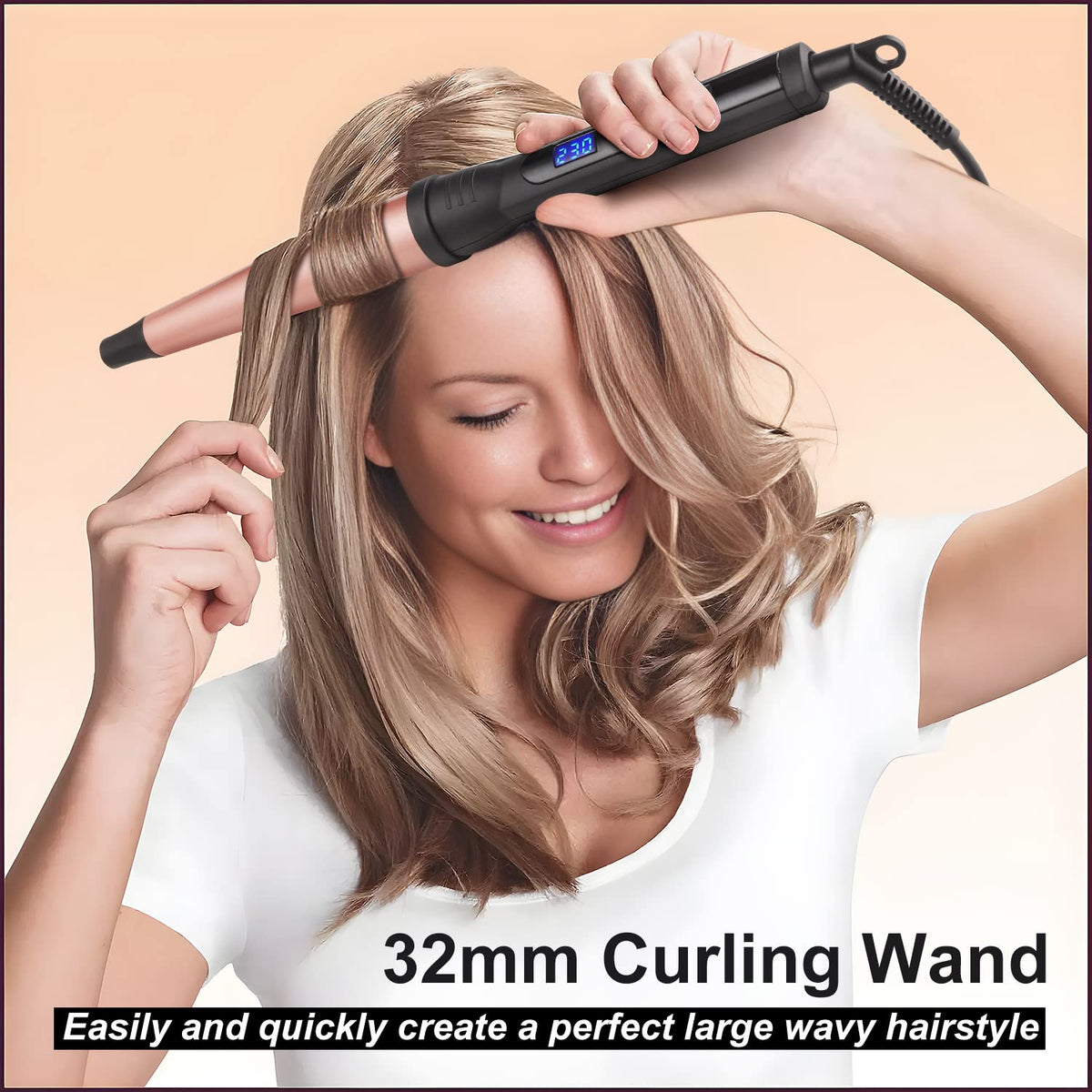 MADURIAO curling wand LCD display and 14 heat settings for control.