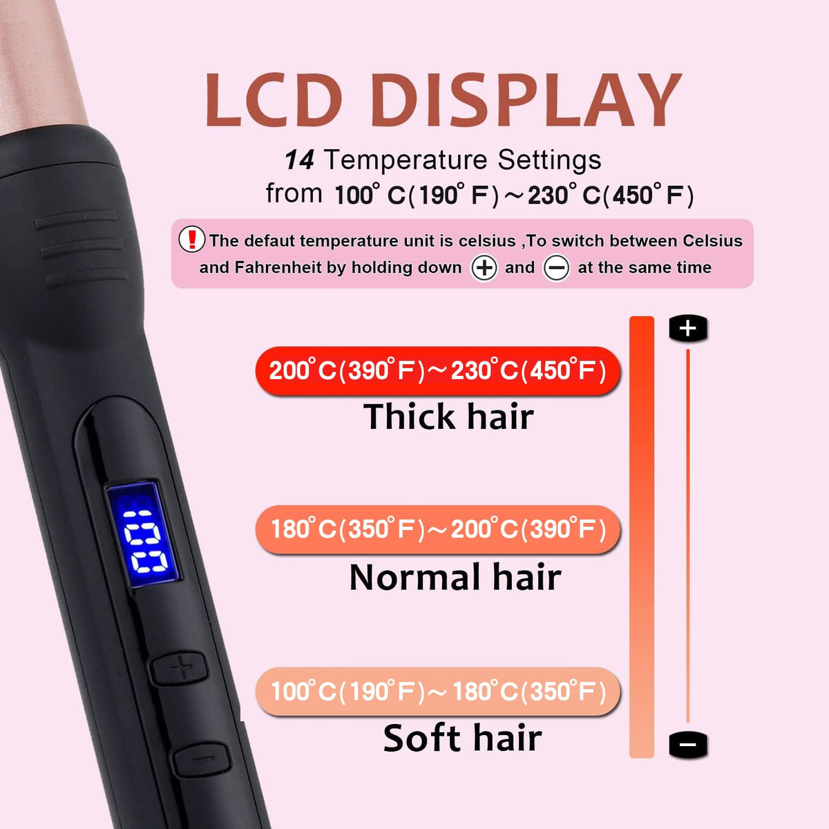 MADURIAO curling wand 6.5ft swivel cord for flexible styling.