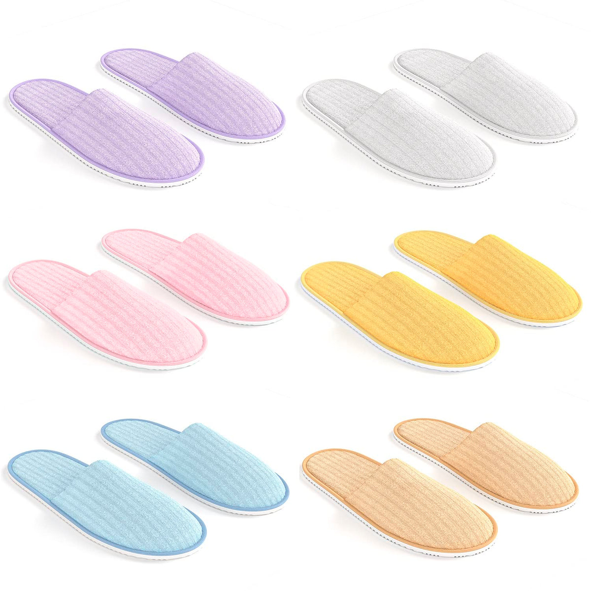 Maeline bulk six-pair slippers pack for guests and travelers.
