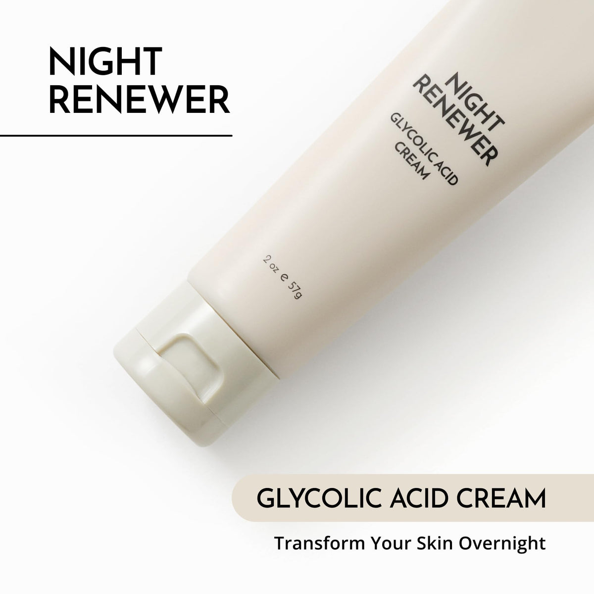 Night routine scene with MAELOVE Night Renewer for smoother skin over time.