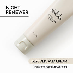 Night routine scene with MAELOVE Night Renewer for smoother skin over time.