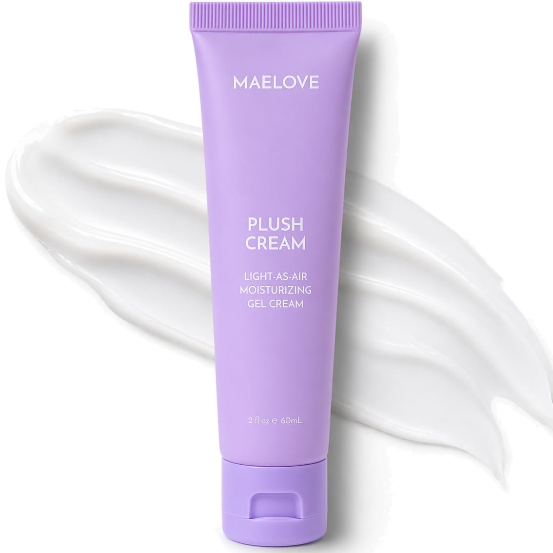 MAELOVE Plush Cream texture close-up highlighting featherweight hydration for sensitive skin.