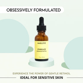 MAELOVE Stargaze serum drops on skin, hydrating and non-irritating retinol use.