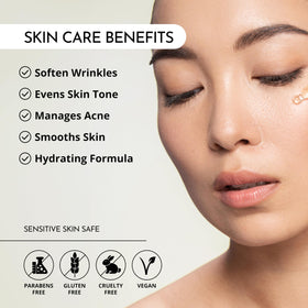 MAELOVE Stargaze serum texture swatch, silky formula designed for even skin tone.