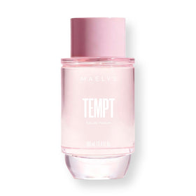 Maelys Tempt bottle front, radiant floral fragrance with citrus sparkle