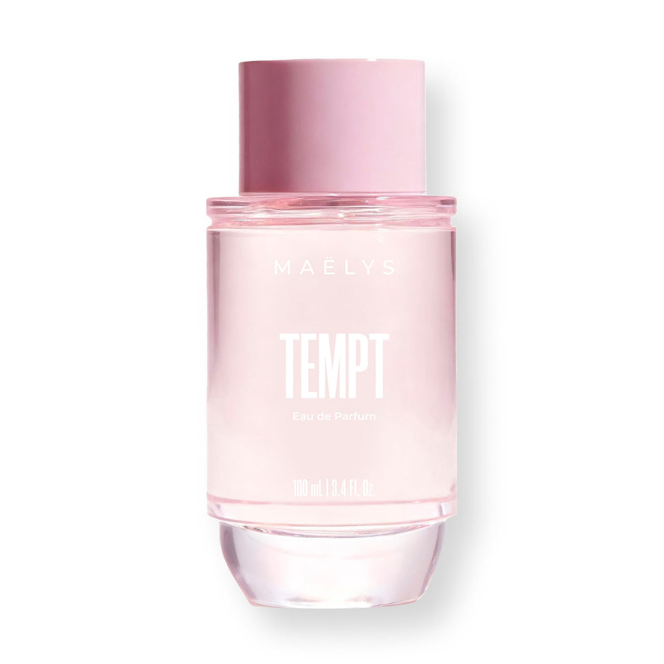 Maelys Tempt bottle front, radiant floral fragrance with citrus sparkle