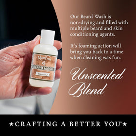 Maestro's Classic Beard Wash application close-up shows rich lather for easier care.