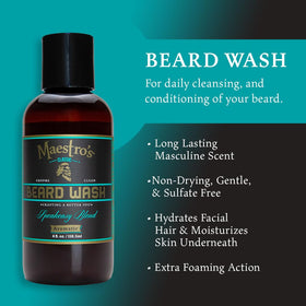 Maestro's Classic Beard Wash foam lather highlights rich foaming action.