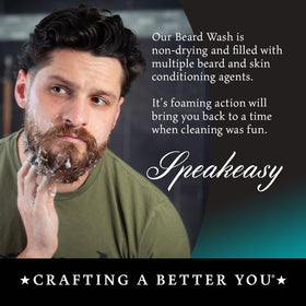 Maestro's Classic Beard Wash in shower, rinsing away residue while hydrating skin.