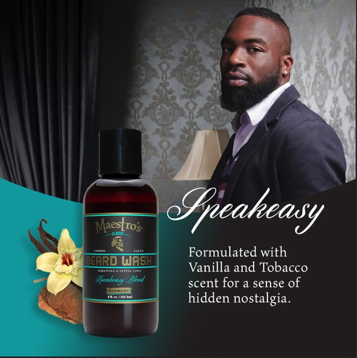 Maestro's Classic Speakeasy blend label closeup reveals hints of tobacco and vanilla.