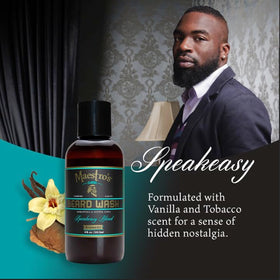 Maestro's Classic Speakeasy blend label closeup reveals hints of tobacco and vanilla.