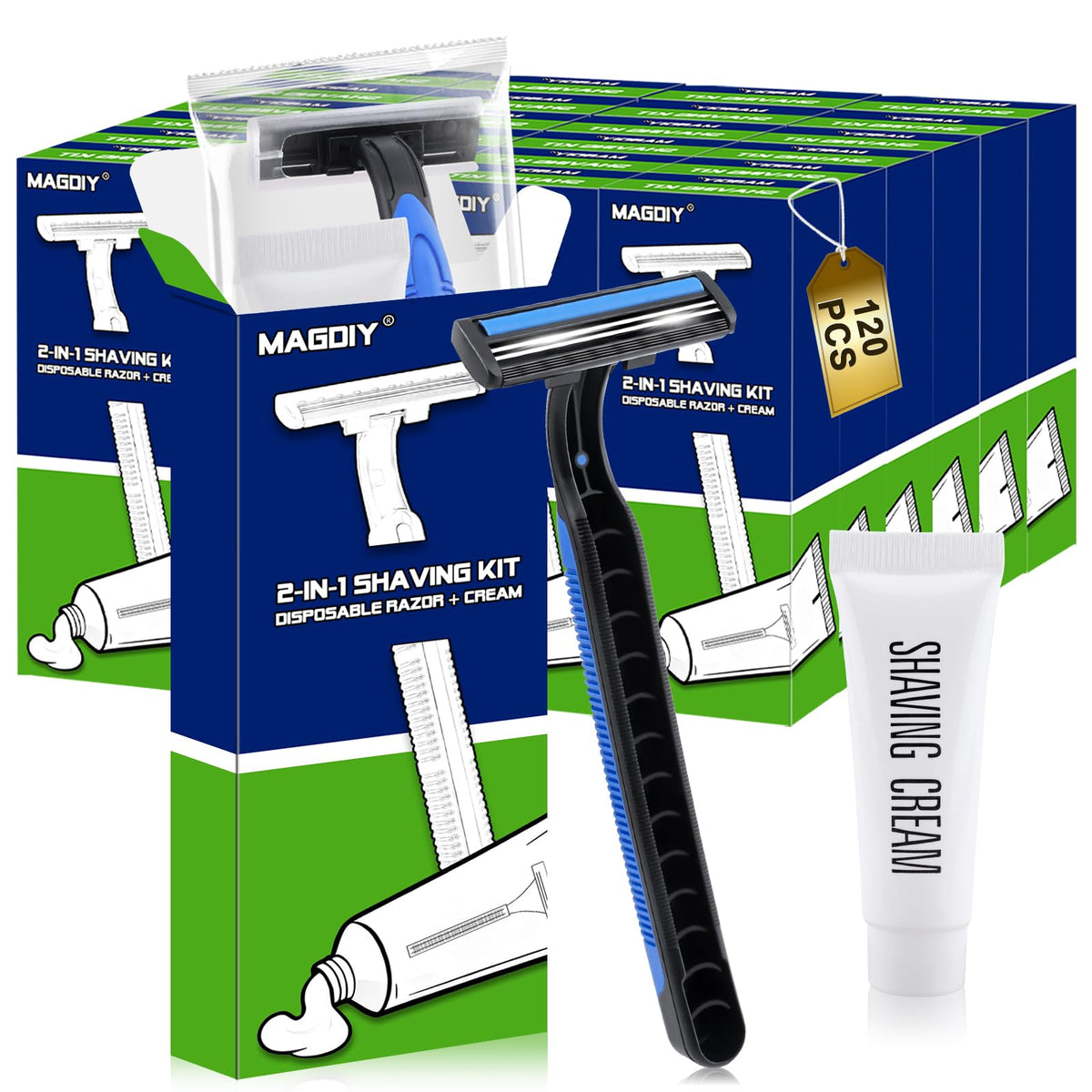 MAGDIY 120-pack disposable razors for bulk dispensing in hotels and shelters