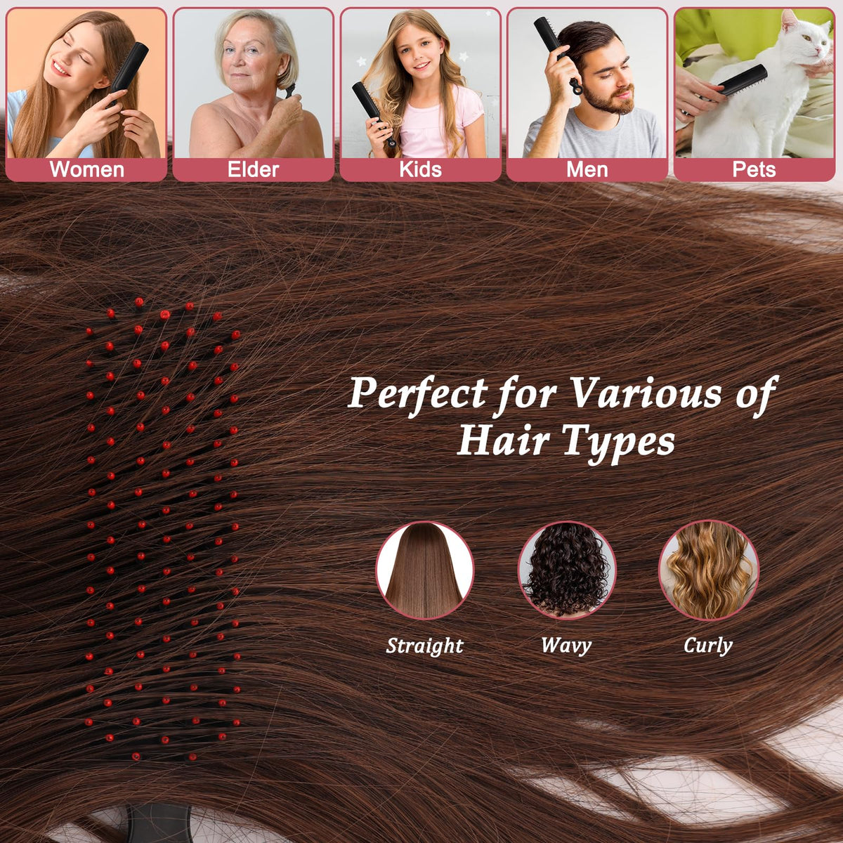 MAGDIY ergonomic-handle brush provides a comfortable grip during detangling.