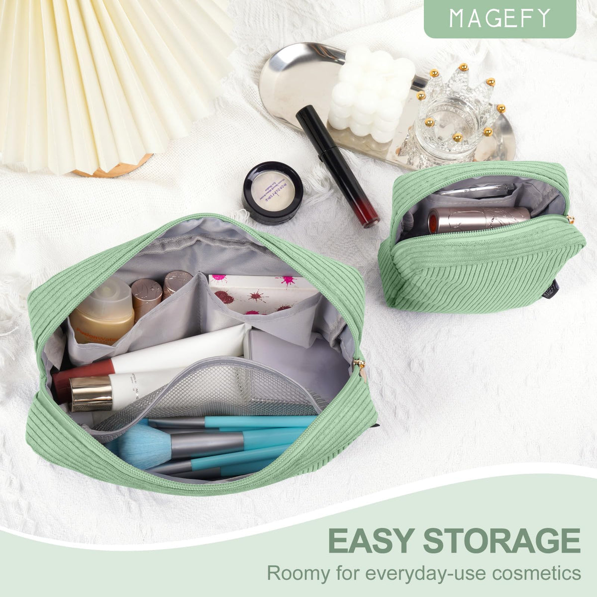 MAGEFY corduroy bag interior pockets help separate cosmetics safely