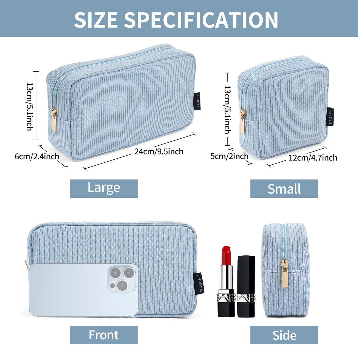 MAGEFY compact cube pouch in blue, ideal as a travel organizer for small items.