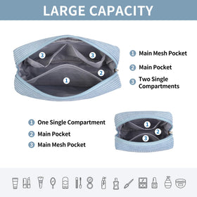 MAGEFY large blue makeup bag, ideal for organizing brushes and lipsticks on the go.