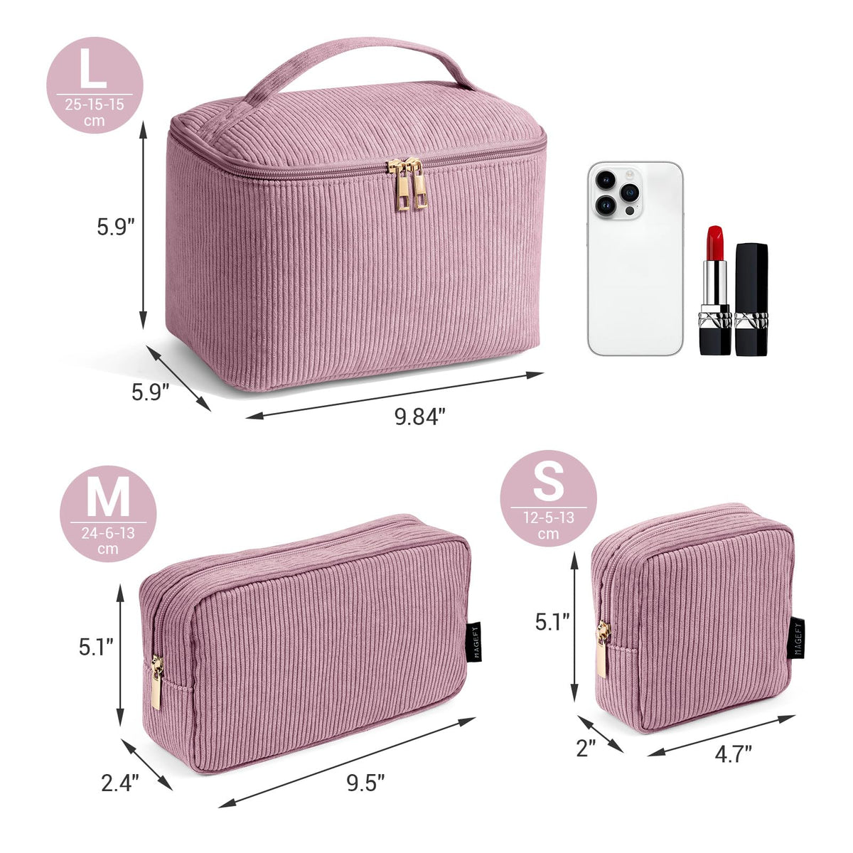 Magefy corduroy makeup bags with large capacity for travel