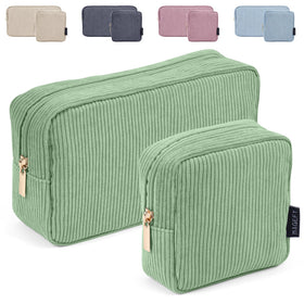 MAGEFY corduroy makeup bag large green showcases spacious interior for brushes