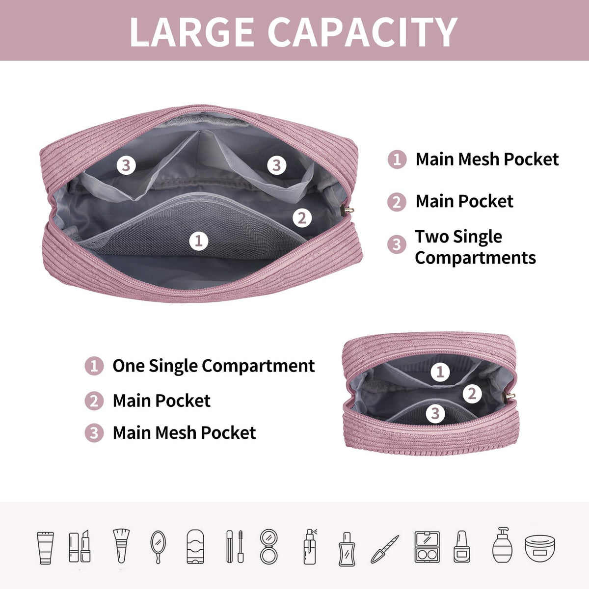 MAGEFY cube makeup bag in pink with compact storage for small items.