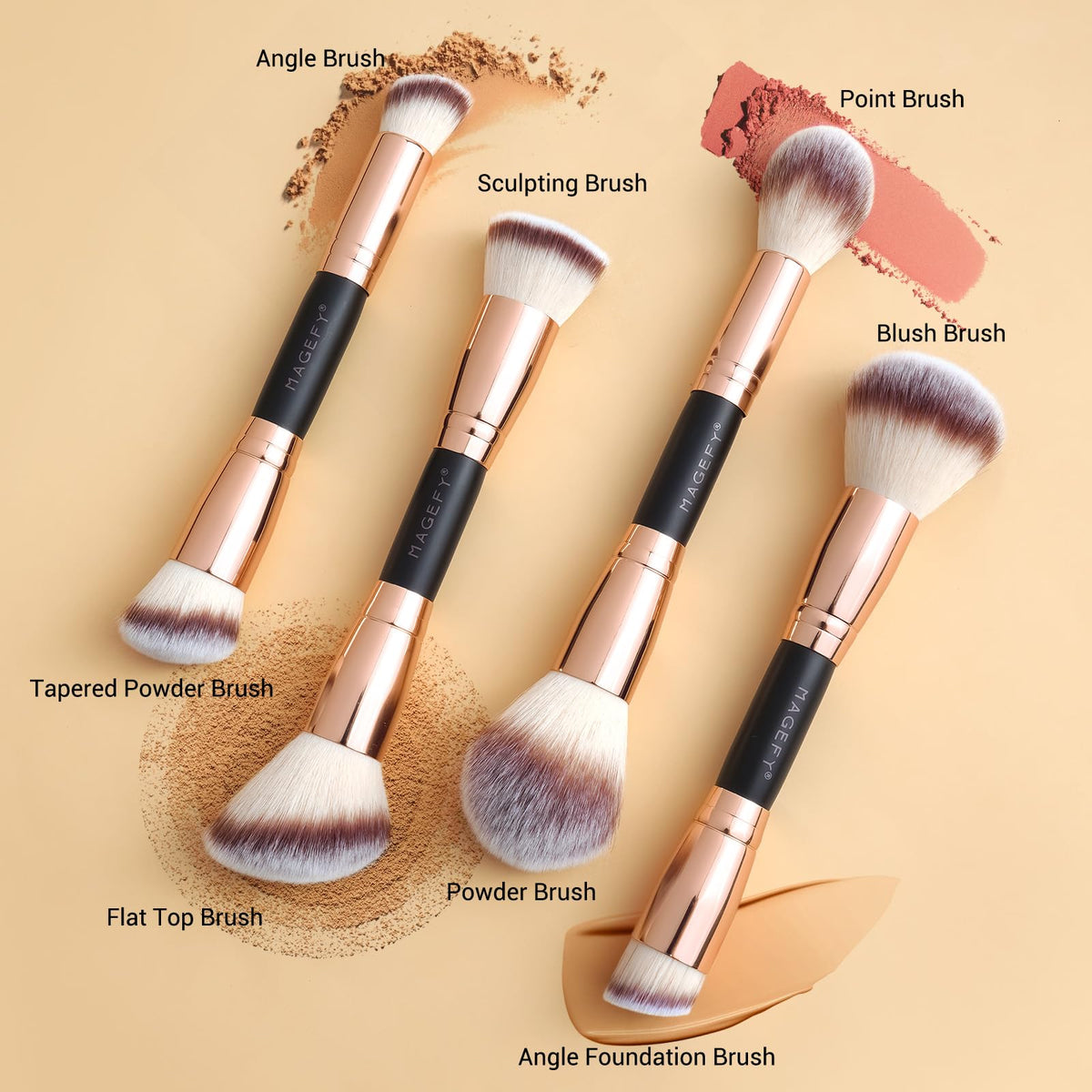 MAGEFY dual-ended face brush for versatile foundation, concealer, and powder applications
