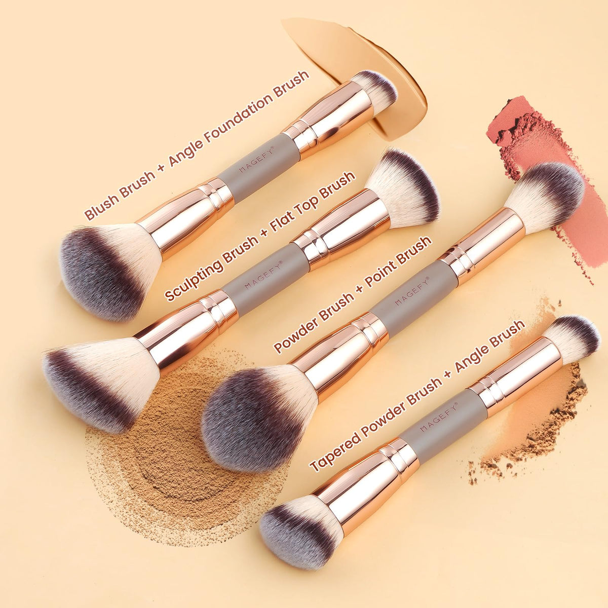 MAGEFY dual-ended face brushes save space and speed routine changes
