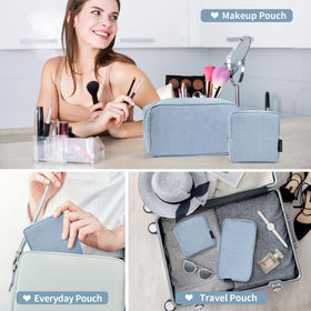 MAGEFY blue corduroy makeup bags, sturdy construction for long-lasting use.