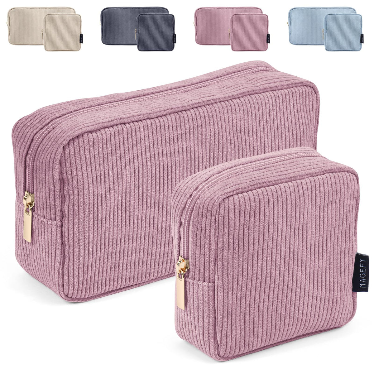 MAGEFY large pink makeup bag with organized interior pockets for travel and daily use.