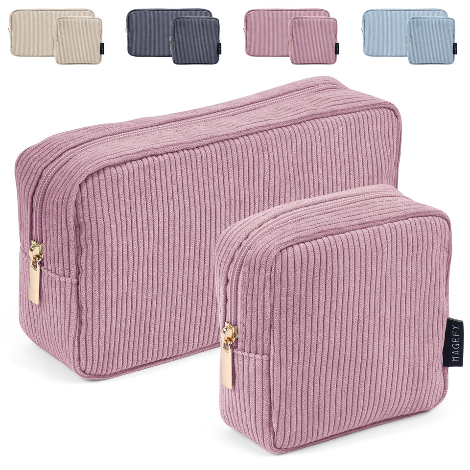 MAGEFY large pink makeup bag with organized interior pockets for travel and daily use.