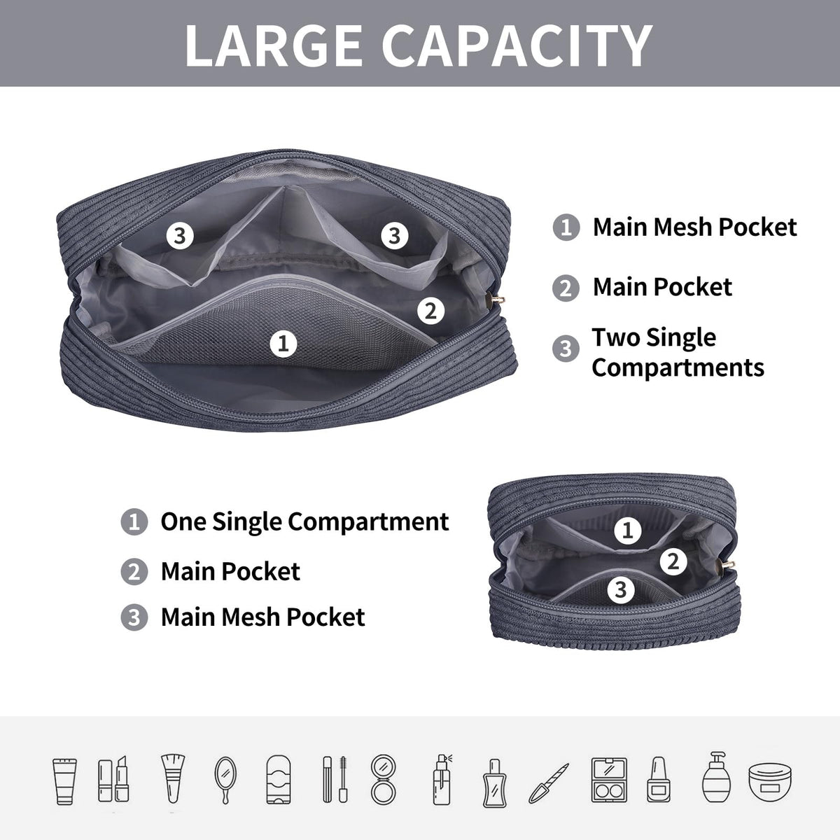 MAGEFY cube pouch inside view for organized cosmetics