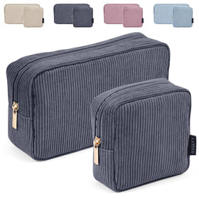 MAGEFY deep grey corduroy makeup bag in large travel-ready size