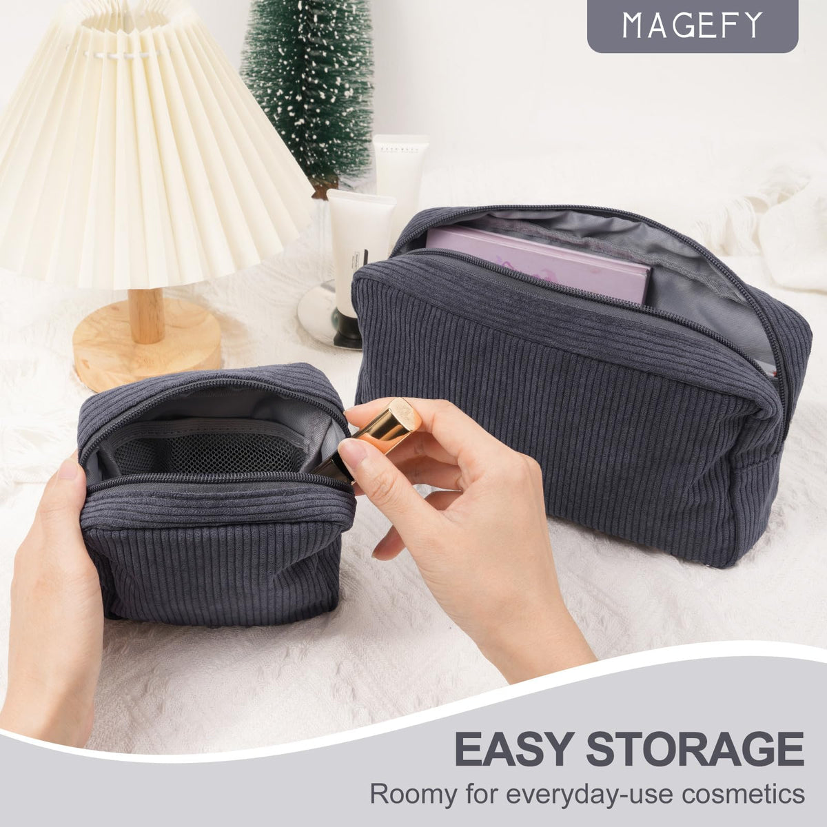 MAGEFY interior pockets on both sides for brushes and lipsticks