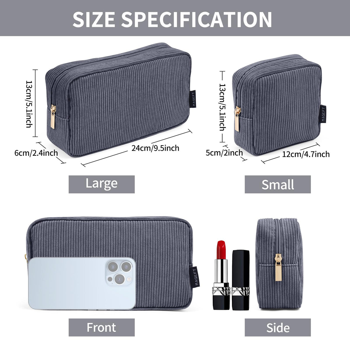 MAGEFY durable stitching and zipper detail on corduroy bag