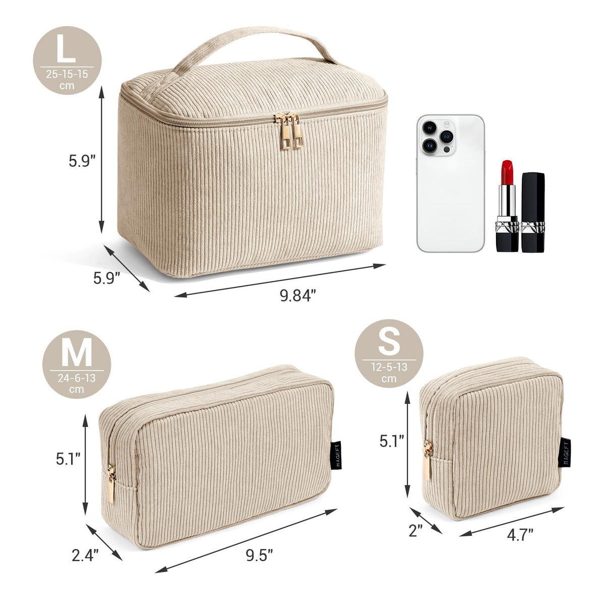 Magefy makeup bag corduroy texture adds premium feel and soft touch