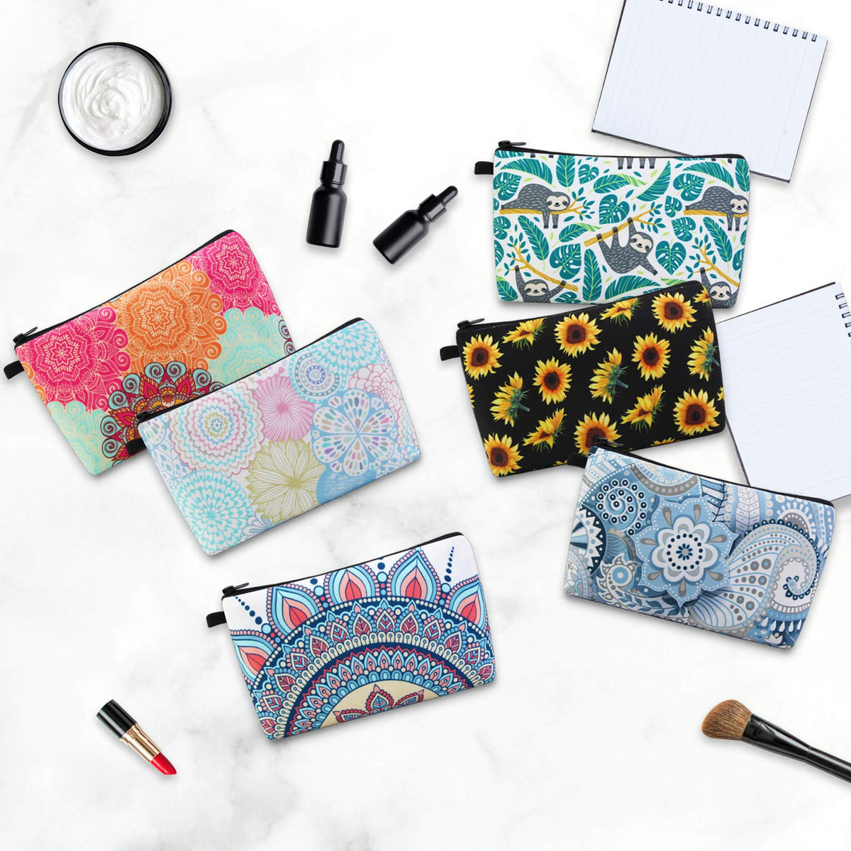 MAGEFY makeup bag flower-patterns closeup highlights colorful, stylish storage for daily essentials