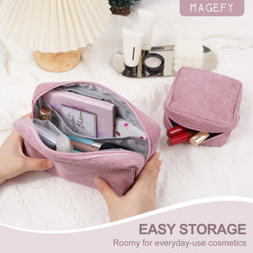 MAGEFY makeup bag interior pockets on both sides to separate brushes and cosmetics.