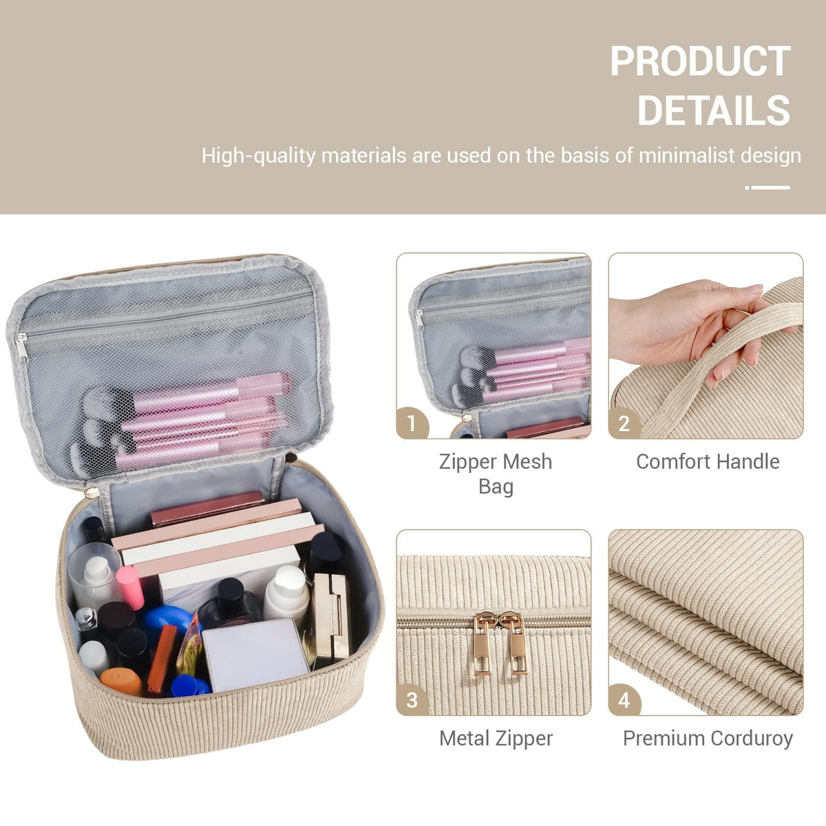 Magefy makeup bag interior pockets keep brushes and lipsticks separated